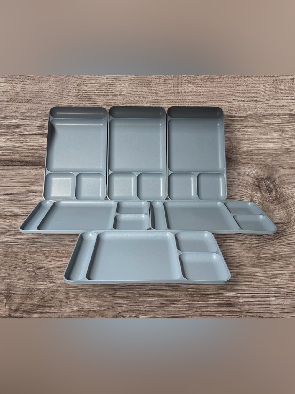 Vintage Tupperware Divided Lunch Picnic Trays Blue Set of 6